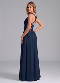 Azazie Francis Bridesmaid Dresses Dark Navy A-Line Corset Chiffon Dress image2