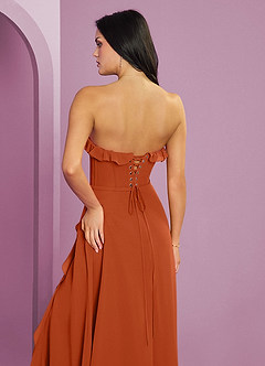 Barbie ♥ Azazie Vestidos de damas de honor Vestido de Naranja Quemada de Gasa de Corte en A con Escote de Corazón image7