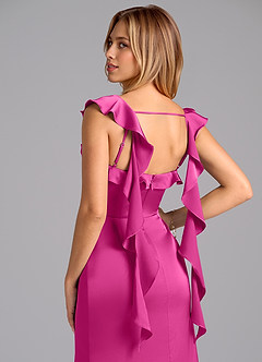 Azazie Adi Bridesmaid Dresses Fuchsia A-Line Pleated Stretch Satin Dress image2