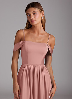 Azazie Calianna Bridesmaid Dresses Rosette A-Line Off the Shoulder Stretch Satin Convertible Dress image2