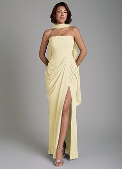 Azazie Nyra Robes de demoiselle d'honneur Robe Fourreau en Mousseline de soie Corset Sorbet Citron image1