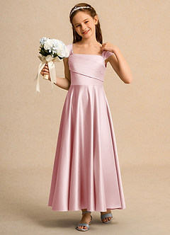 Azazie Bundle Girls Formal Blumenmädchenkleider A-Linie Plissee Matte Satin Kleid Puderrosa image4