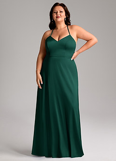 Azazie Mei Bridesmaid Dresses Emerald A-Line V-Neck Stretch Satin Dress image7