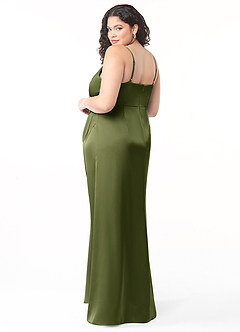 Azazie Maci Brautjungfernkleider A-Linie V-Hals Gefaltet Stretch-Satin Kleid Olivgrün image8