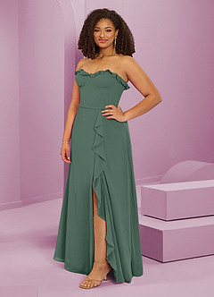 Barbie ♥ Azazie Brautjungfernkleider A-Linie Herzausschnitt Chiffon Kleid Eukalyptus image11