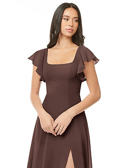 Azazie Bondi Bridesmaid Dresses Ganache A-Line Ruched Chiffon Dress image4