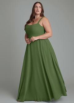Azazie Shaude Bridesmaid Dresses Olive A-Line Pleated Chiffon Dress image9