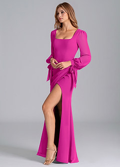 Azazie Mero Vestidos de damas de honor Vestido de Fucsia de Gasa de Corte Sirena con Manga larga image7