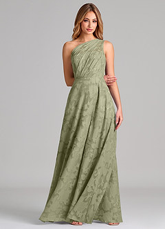 Azazie Phaedra Bridesmaid Dresses Pistachio A-Line One Shoulder Floral Burnout Dress image4