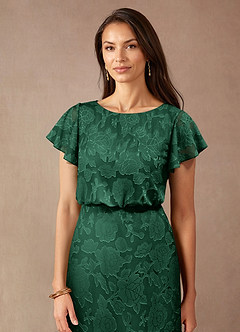 Azazie Lehi Mother of the Bride Dresses Dark Green A-Line Boatneck Floral Burnout Dress image5