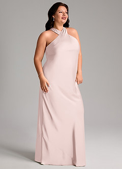 Azazie Doretta Vestidos de madrinha de casamento Vestido Rosa Corado de Cetim elástico de sereia com Plissado image8