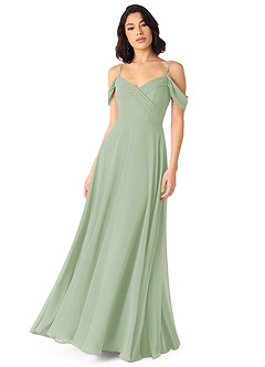 Azazie Tancie Abiti da Damigella Abito Convertibile A-Line in Chiffon a Spalla Scoperta Verde Salvia image1