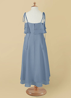 Azazie Temi Robe Demoiselle D'honneur Fillette Robe Trapèze en Mousseline de soie Bretelle Spaghetti Bleu Poussiéreux image11