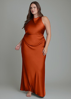 Azazie Evadne Brautjungfernkleider Etui Plissee Stretch-Satin Kleid Paprika image12