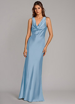 Azazie Cheryl Vestidos de damas de honor Vestido de Azul Pálido de Satén Elástico de Corte Sirena image4