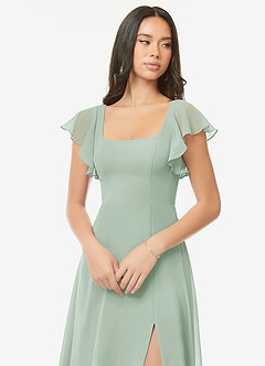 Azazie Bondi Bridesmaid Dresses Agave A-Line Ruffled Chiffon Dress image6