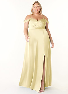 Azazie Ocean Abiti da Damigella Abito A-Line in Raso Elasticizzato con Scollo a V a Pieghe Sorbetto Al Limone image6