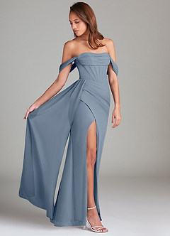 Azazie Amyra Bridesmaid Dresses Twilight Sheath Off the Shoulder Chiffon Convertible Dress image3