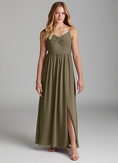 Azazie Zeya Junior Willow Green A-Line Chiffon Dress image3
