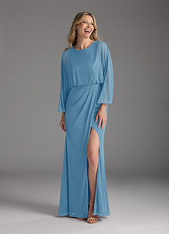 Azazie Ysabella Mother of the Bride Dresses Steel Blue Mermaid Pleated Mesh Dress image3