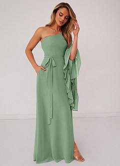 Barbie ♥ Azazie Bridesmaid Dresses Matcha A-Line Long Sleeve Chiffon Dress image4