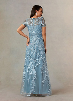 Upstudio Stokton Final Sale Dusty Blue A-Line Boatneck Lace Dress image3