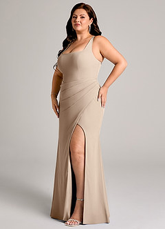 Azazie Mero Vestidos de damas de honor Vestido de Gris Pardo de Gasa de Corte Recto con Plisado image12