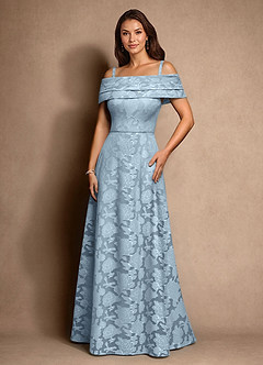 Azazie New Britain Mother of the Bride Dresses Sky Blue A-Line Pleated Floral Burnout Dress image4