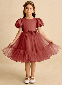 Azazie Cocoa vestidos de niña de las flores Vestido de Terracota de Tul de Princesa con Plisado image5