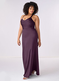 Barbie ♥ Azazie Bridesmaid Dresses Plum Mermaid Pleated Stretch Satin Dress image9
