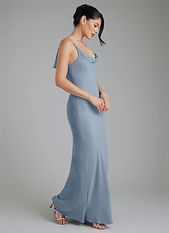 Azazie Veronica Bridesmaid Dresses Dusty Blue Sheath Chiffon Dress image3