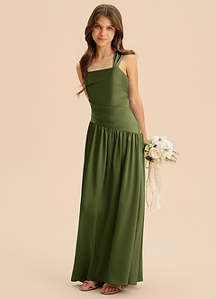 Azazie Dotty Junior A-Linie Plissee Stretch-Satin Kleid Olivgrün image1