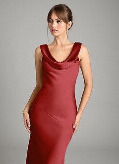Azazie Rylina Bridesmaid Dresses Pomegranate Mermaid Stretch Satin Dress image4