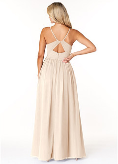 Azazie Dominic Bridesmaid Dresses White Alabaster A-Line V-Neck Pleated Chiffon Dress image2