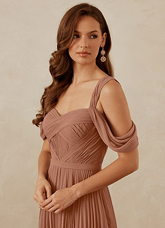 Christian Siriano Bridal for Azazie 1013 Bridesmaid Dresses Bronzer A-Line Off the Shoulder Chiffon Dress image2