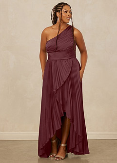 Christian Siriano Bridal for Azazie 1008 Bridesmaid Dresses Sangria A-Line One Shoulder Stretch Satin Dress image11