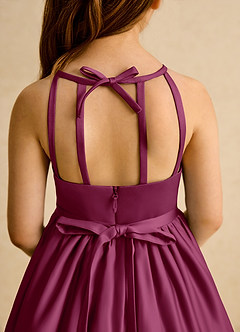 Azazie Indi Flower Girl Dresses Mulberry A-Line Bow Matte Satin Dress image8