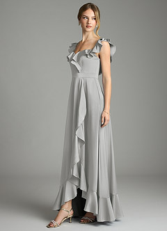 Azazie Lyra Vestidos de damas de honor Vestido de Plata de Satén Elástico de Corte en A Convertible con Vestidos sin tirantes image4