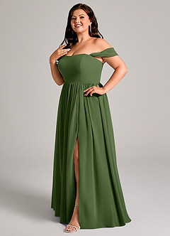 Azazie Calianna Bridesmaid Dresses Olive A-Line Off the Shoulder Chiffon Convertible Dress image10