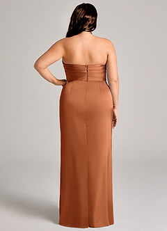 Azazie Jemma Jurken voor bruidsmeisjes Jurk van Stretch Satijn met Kolom Geplooid Koper image12