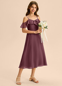 Azazie Kamilla Junior Abito A-Line in Chiffon a Spalla Scoperta Sangria image5