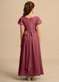 Azazie Lilia Girls Formal Robe Demoiselle D'honneur Fillette Robe Trapèze en Mousseline de soie avec manches Merlot image2