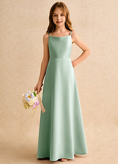 Azazie Joella Girls Formal Flower Girl Dresses Agave A-Line Pleated Matte Satin Dress image6