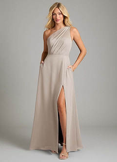 Azazie Phaedra Bridesmaid Dresses Frost A-Line One Shoulder Chiffon Dress image3