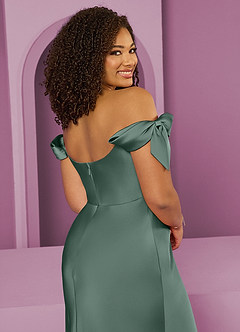Barbie ♥ Azazie Brudtärnklänningar Klänning av Tubklänning i Stretch Satin Av axeln Eukalyptus Konvertibel image13
