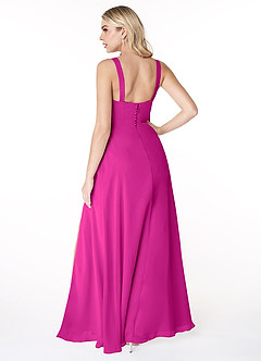 Azazie Jay Bridesmaid Dresses Fuchsia A-Line Square Neckline Side Slit Chiffon Dress image2