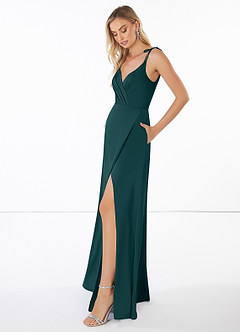 Azazie Noemi Final Sale Cedar Rose A-Line Pleated Stretch Satin Dress image3