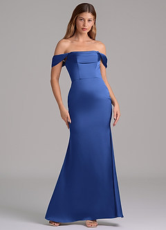 Azazie Miley 신부 들러리 드레스 인어 오프 더 숄더 스트레치 새틴 바닥 길이 드레스 image6