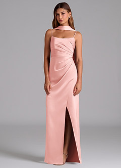 Azazie Calandra Bridesmaid Dresses Powder Pink A-Line Pleated Stretch Satin Dress image3