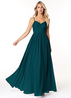 Azazie Lisbon Robes de demoiselle d'honneur Robe Trapèze en Mousseline de soie Encolure en Forme de Cœur Vert Pin image3